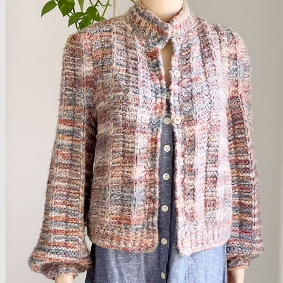 Vintage Women's Boho Space Dye Balloon-Sleeve  Chunky Cardigan Sweater Medium - Picture 3 of 9